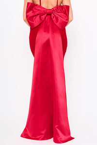 OVERSIZED RIBBON BOW ON THE BACK DETAIL MERMAID MAXI DRESS