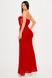 SHIRRING DETAIL WITH MESH SIDE MAXI DRESS