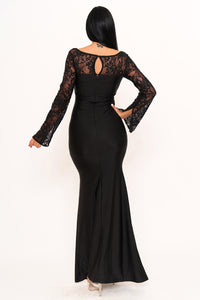SATIN AND LACE FABRIC CONTRAST MAXI DRESS