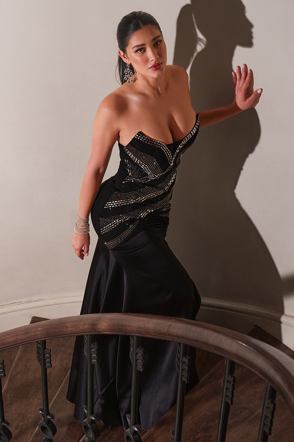 RHINESTONE CRISS-CROSS PATTERNED MAXI DRESS