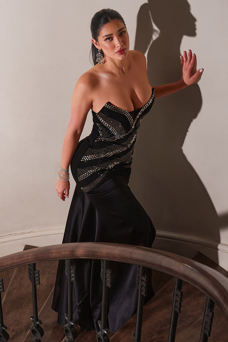 RHINESTONE CRISS-CROSS PATTERNED MAXI DRESS