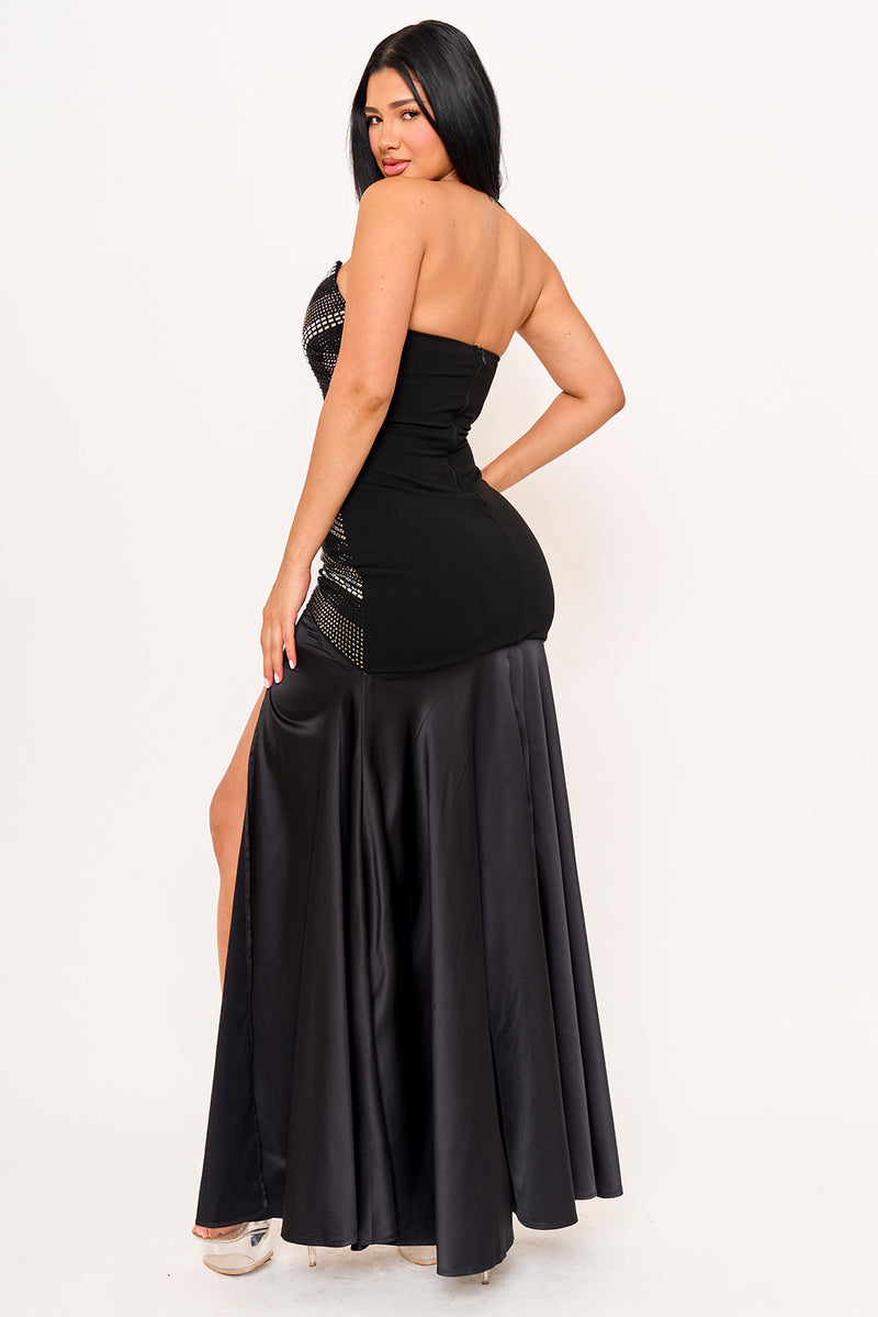 RHINESTONE CRISS-CROSS PATTERNED MAXI DRESS