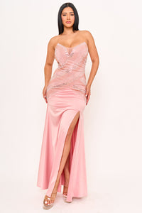 RHINESTONE CRISS-CROSS PATTERNED MAXI DRESS