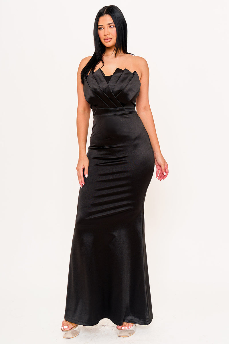 FAN FOLD ON BUST TUBE TOP MAXI DRESS