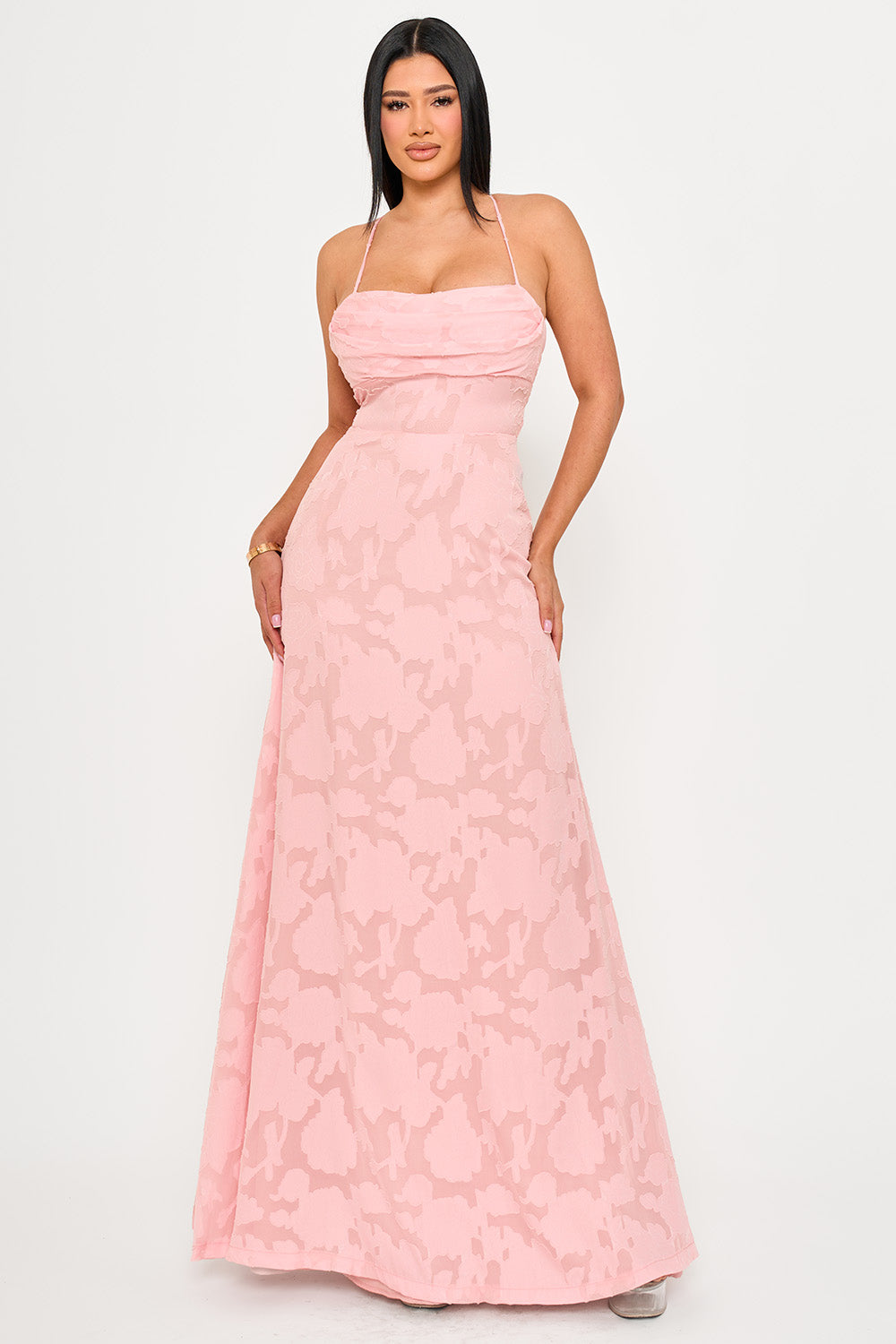 JACQUARD TEXTURED PATTERNED MAXI DRESS