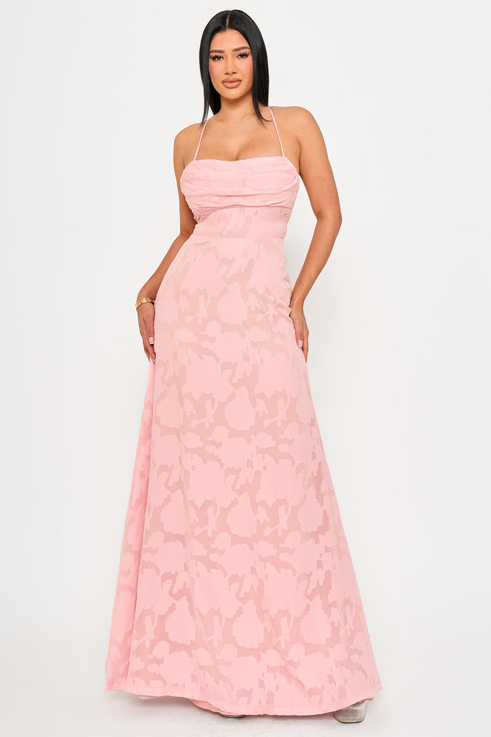 JACQUARD TEXTURED PATTERNED MAXI DRESS