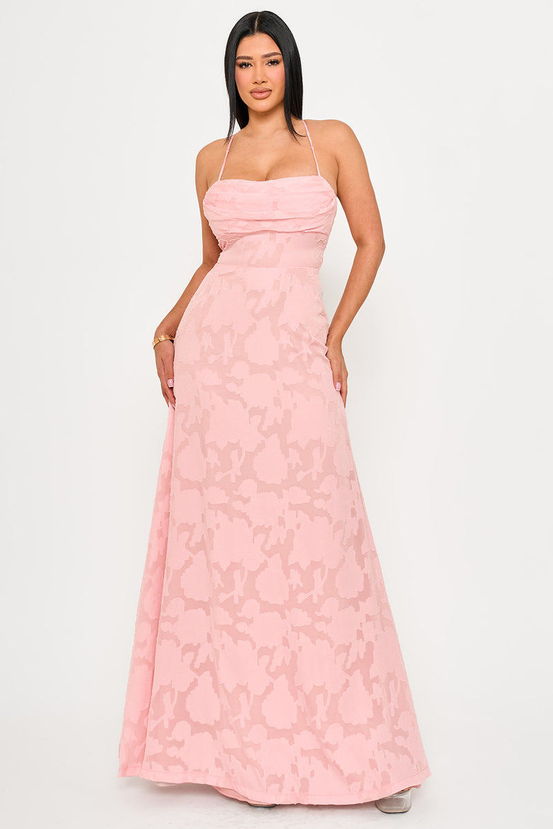 JACQUARD TEXTURED PATTERNED MAXI DRESS