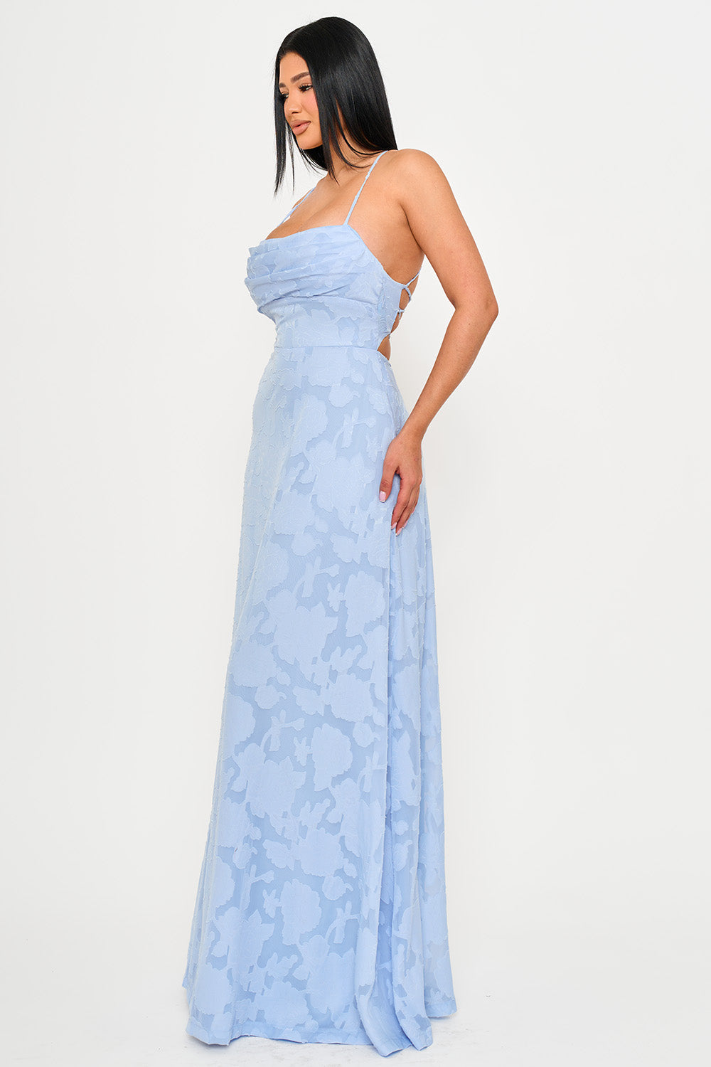 JACQUARD TEXTURED PATTERNED MAXI DRESS