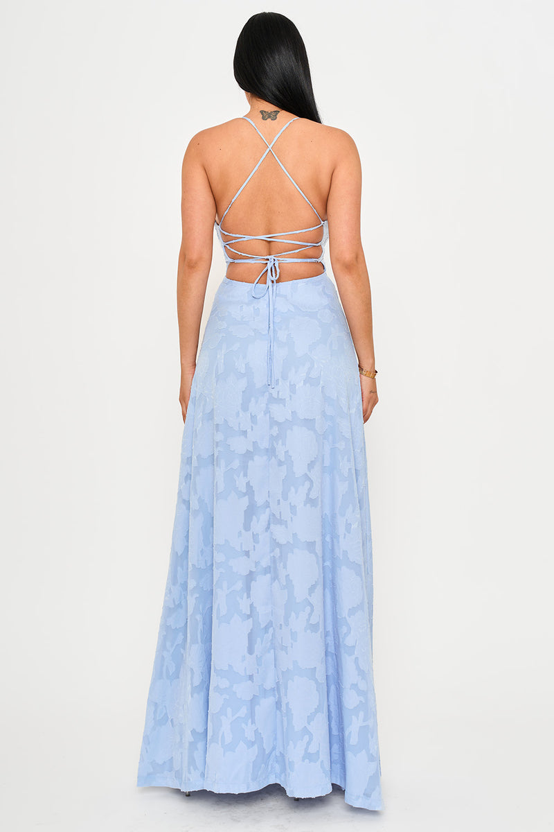 JACQUARD TEXTURED PATTERNED MAXI DRESS