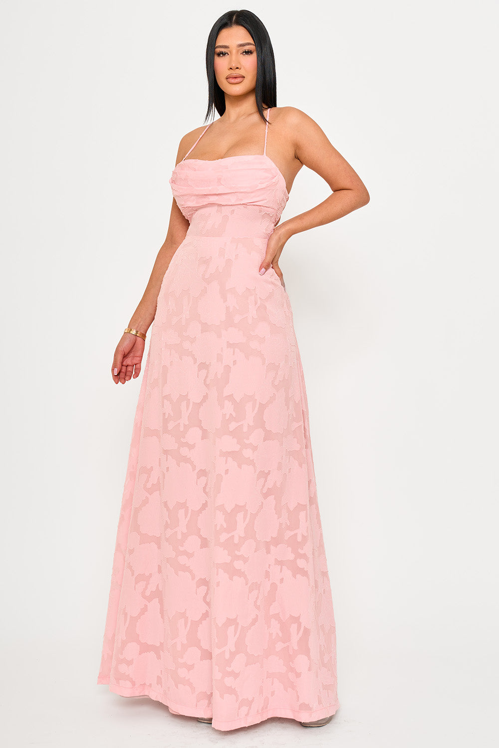 JACQUARD TEXTURED PATTERNED MAXI DRESS