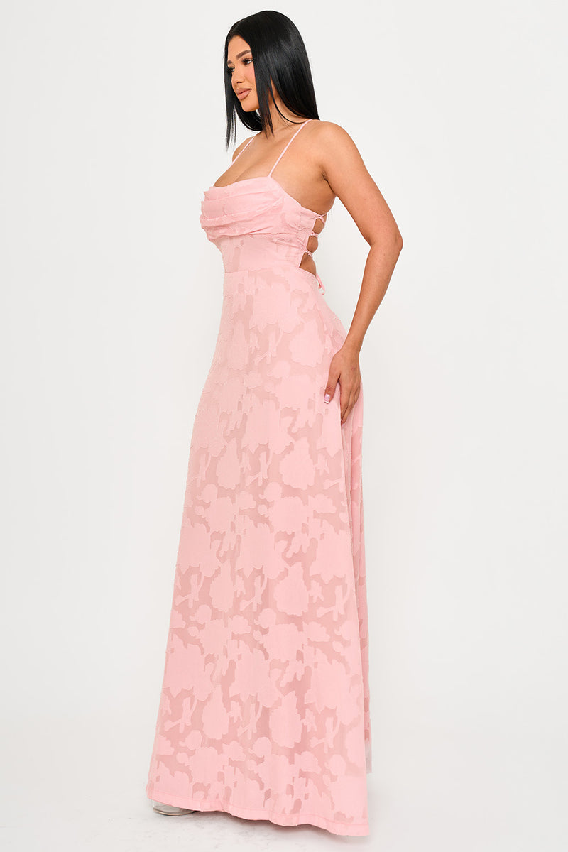 JACQUARD TEXTURED PATTERNED MAXI DRESS