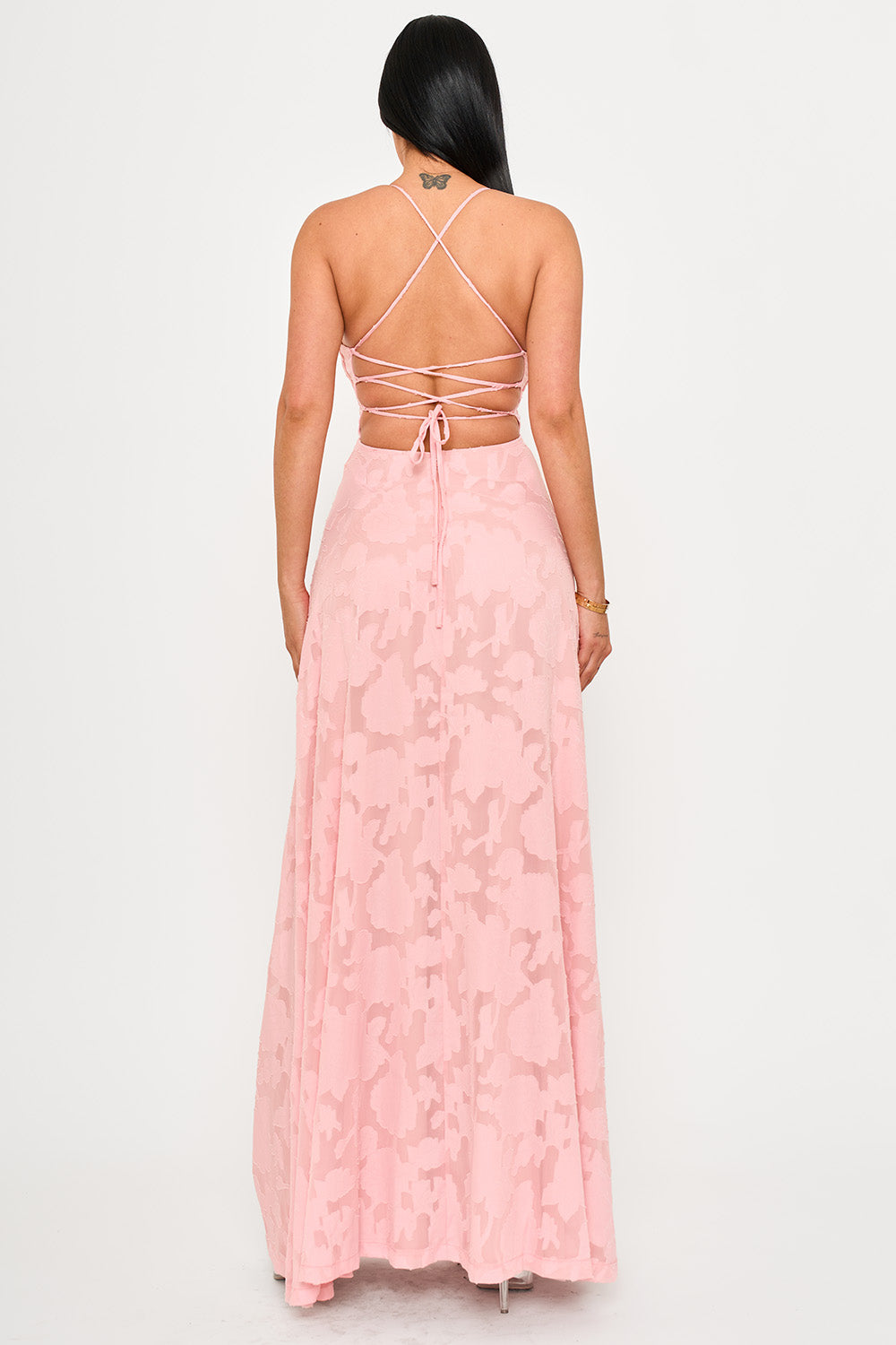 JACQUARD TEXTURED PATTERNED MAXI DRESS