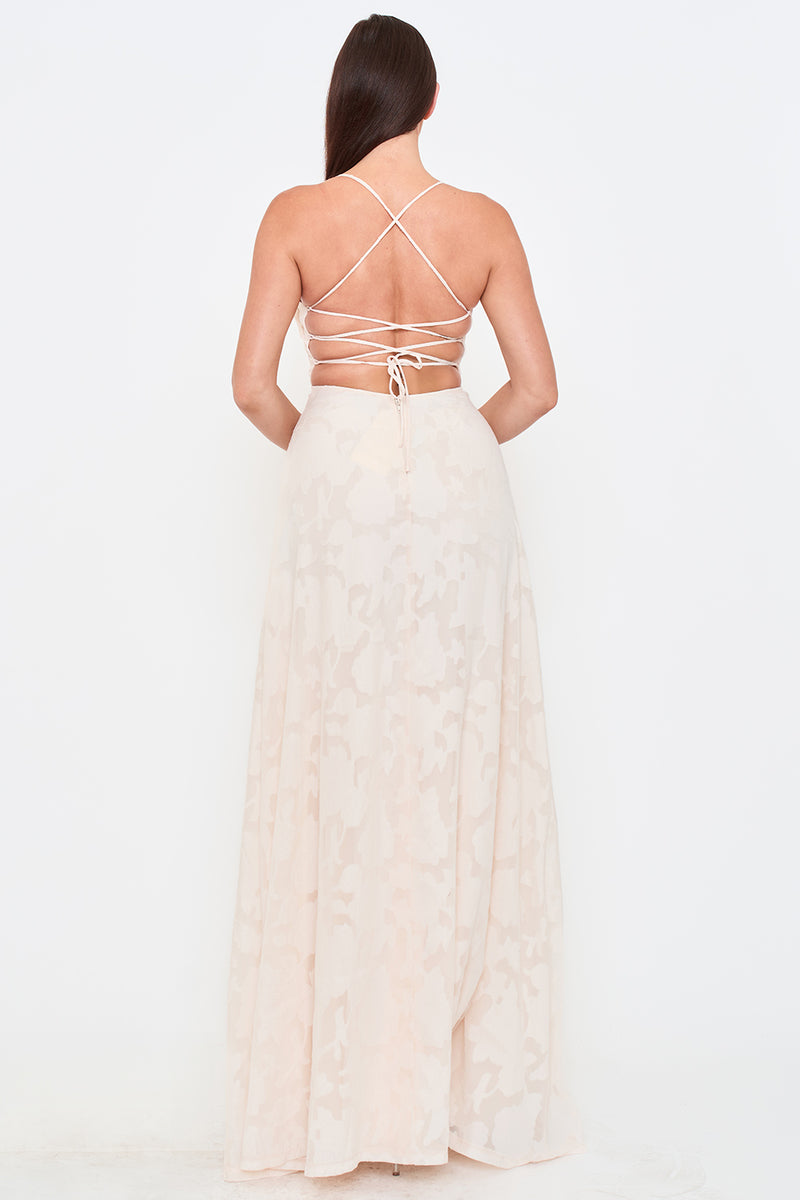 JACQUARD TEXTURED PATTERNED MAXI DRESS