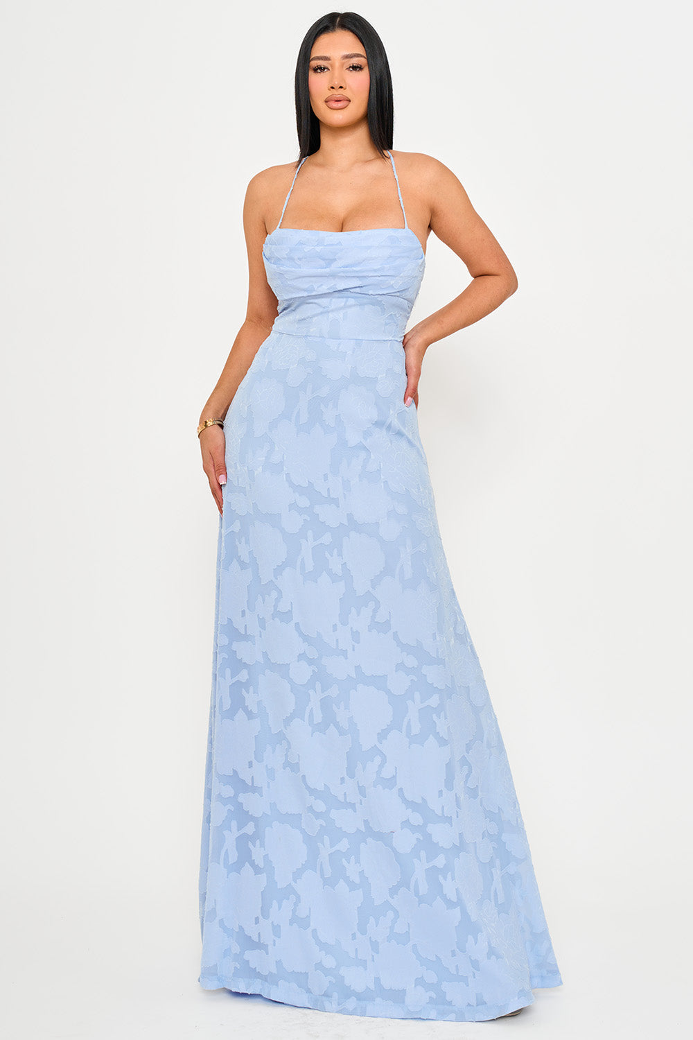 JACQUARD TEXTURED PATTERNED MAXI DRESS