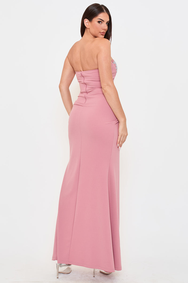 RHINESTONE BUSTIER TOP WITH MERMAID LIKE MAXI DRESS