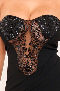 RHINESTONE BUSTIER TOP WITH MERMAID LIKE MAXI DRESS