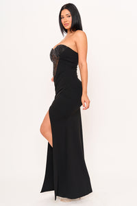 RHINESTONE BUSTIER TOP WITH MERMAID LIKE MAXI DRESS