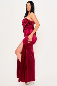 SATIN WITH MESH PANELED MAXI DRESS