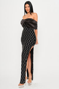 DIAMOND PATTERNED RHINESTONE MAXI DRESS
