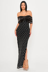 DIAMOND PATTERNED RHINESTONE MAXI DRESS