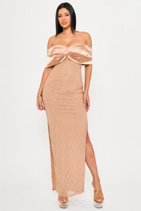 DIAMOND PATTERNED RHINESTONE MAXI DRESS