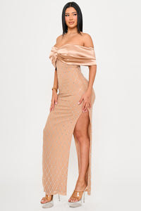 DIAMOND PATTERNED RHINESTONE MAXI DRESS