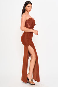 METALLIC KNIT STRETCHY MAXI DRESS