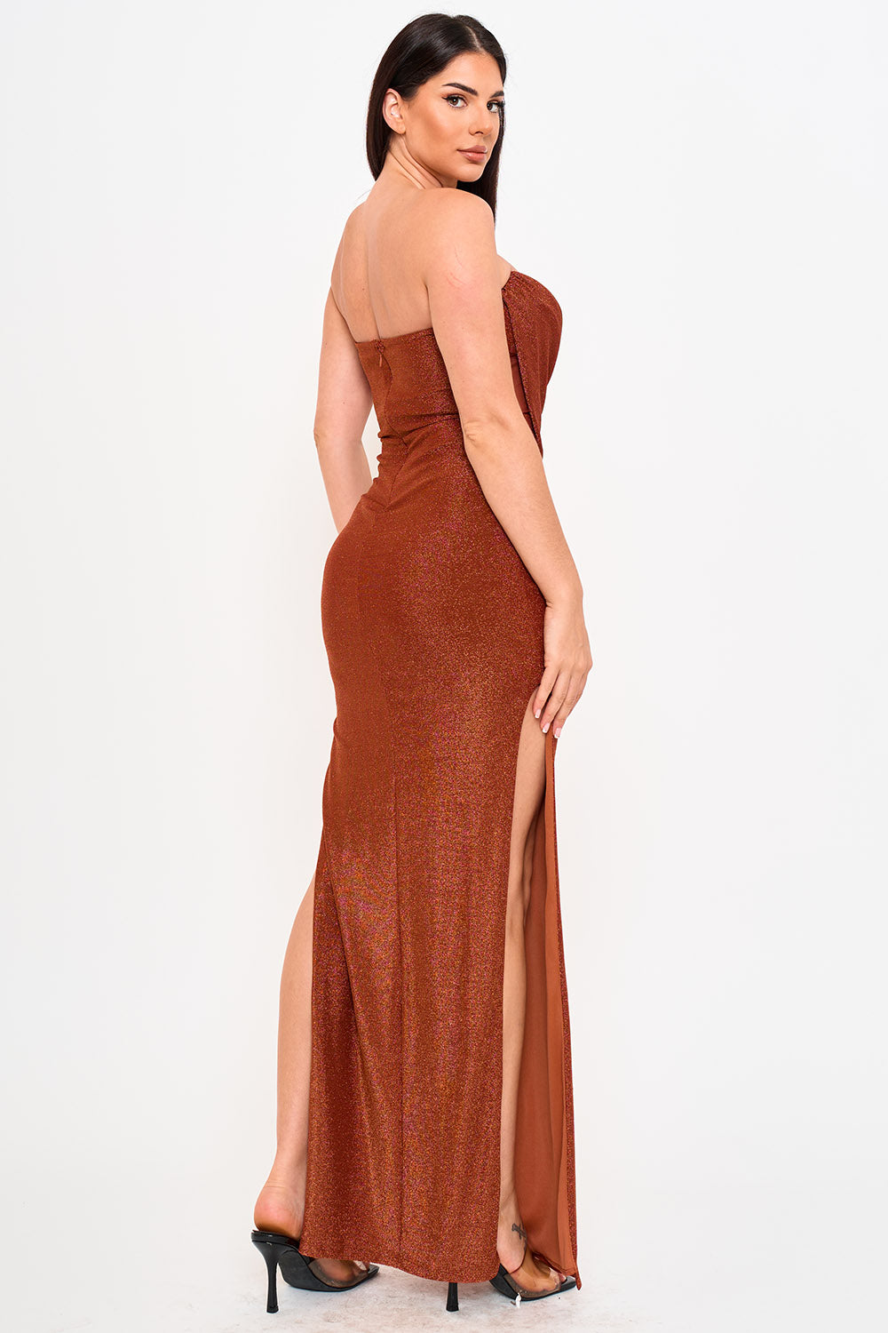 METALLIC KNIT STRETCHY MAXI DRESS