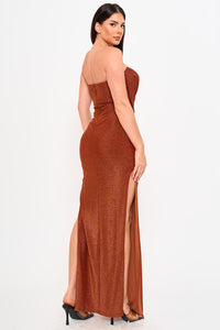 METALLIC KNIT STRETCHY MAXI DRESS
