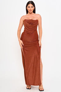 METALLIC KNIT STRETCHY MAXI DRESS
