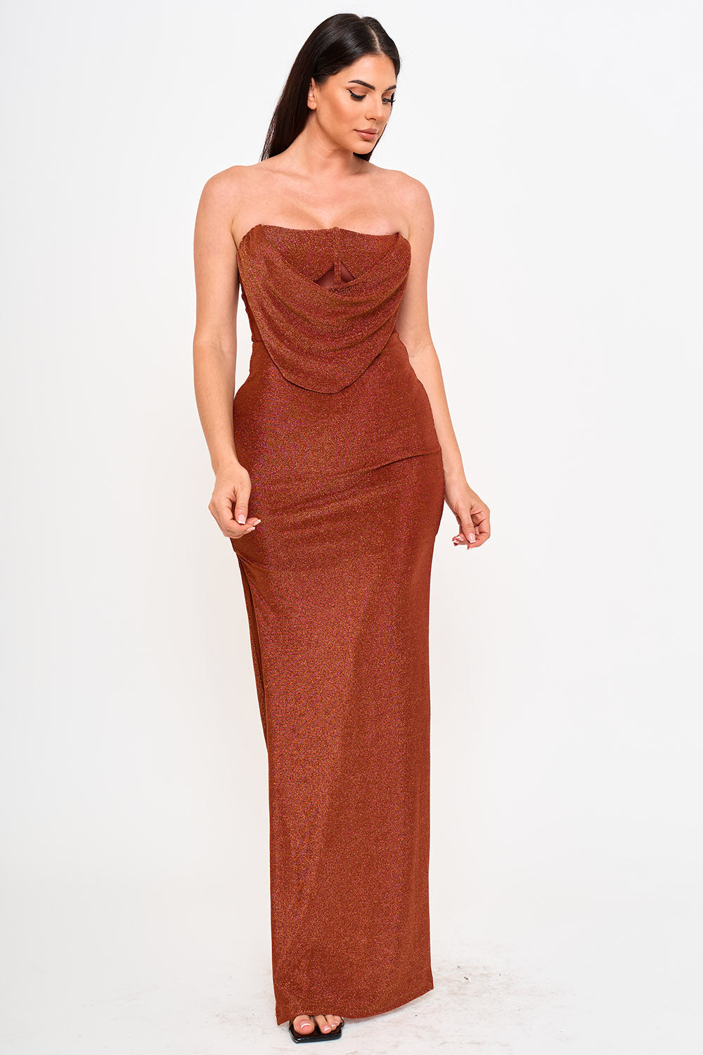 METALLIC KNIT STRETCHY MAXI DRESS