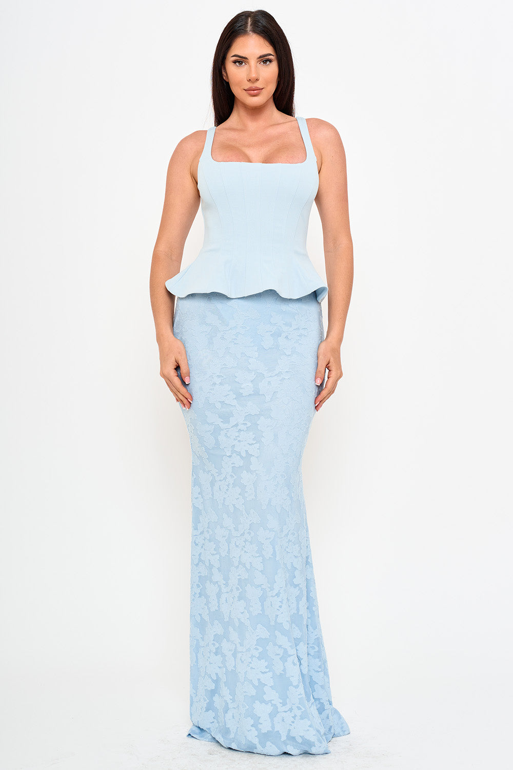 LACE SKIRT PEPLUM MAXI DRESS