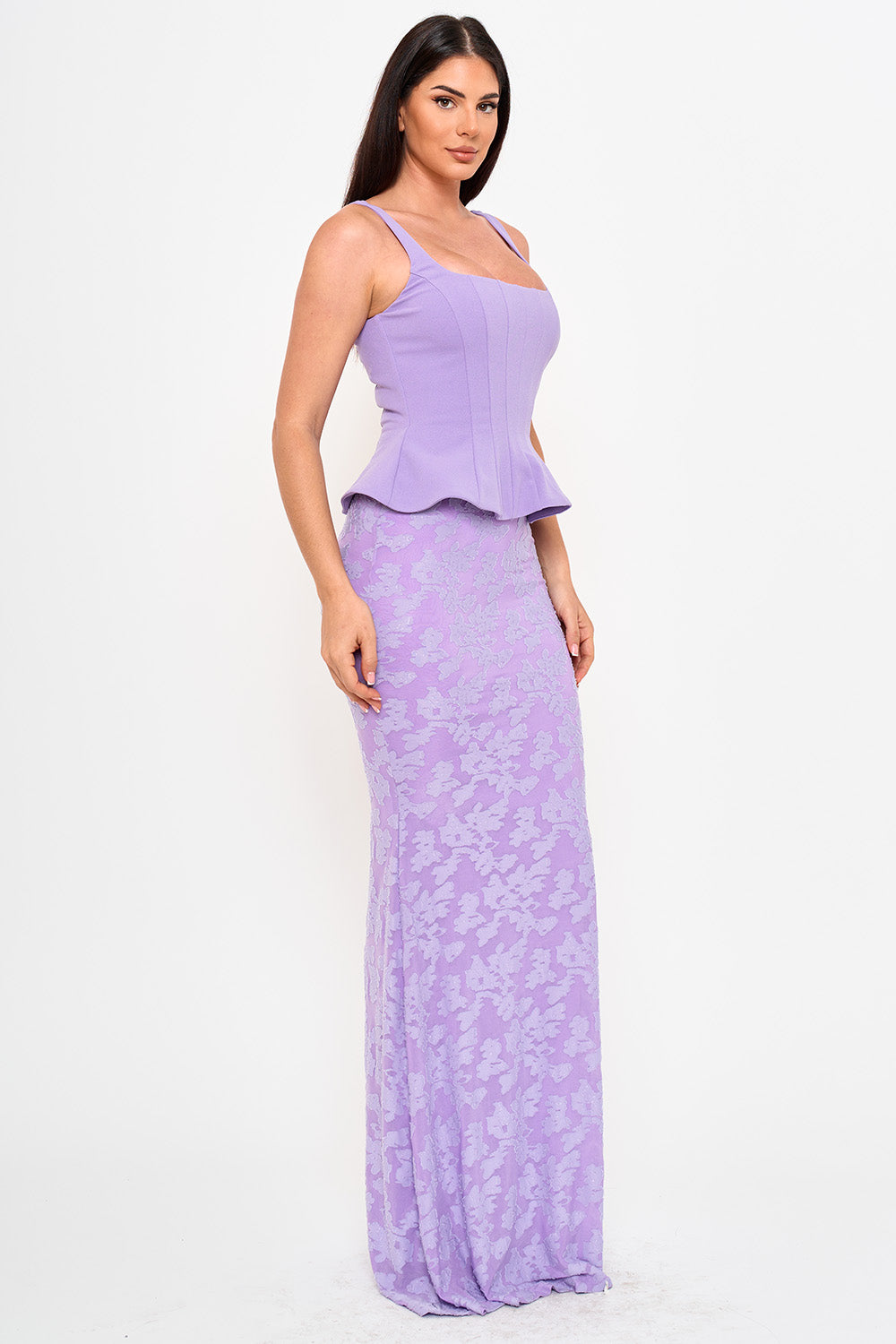 LACE SKIRT PEPLUM MAXI DRESS