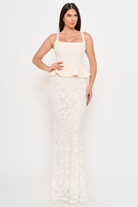 LACE SKIRT PEPLUM MAXI DRESS