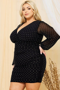 RHINESTONE ON MESH PLUS SIZE MINI DRESS