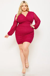 RHINESTONE ON MESH PLUS SIZE MINI DRESS