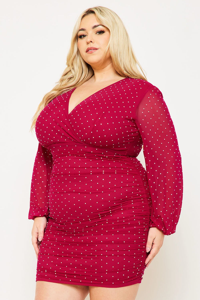 RHINESTONE ON MESH PLUS SIZE MINI DRESS