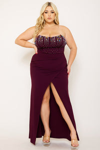 MULTI SIZE RHINESTONE BUSTIER PLUS SIZE MAXI DRESS