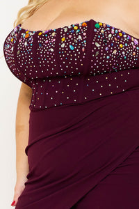 MULTI SIZE RHINESTONE BUSTIER PLUS SIZE MAXI DRESS