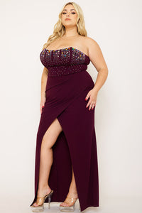 MULTI SIZE RHINESTONE BUSTIER PLUS SIZE MAXI DRESS