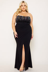 MULTI SIZE RHINESTONE BUSTIER PLUS SIZE MAXI DRESS