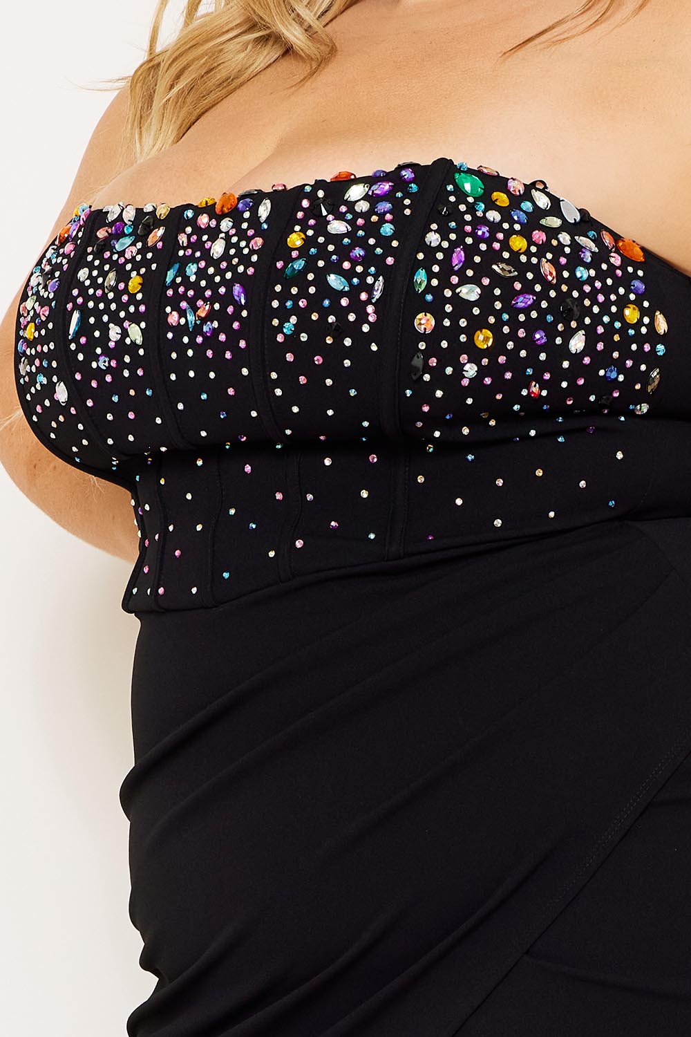 MULTI SIZE RHINESTONE BUSTIER PLUS SIZE MAXI DRESS