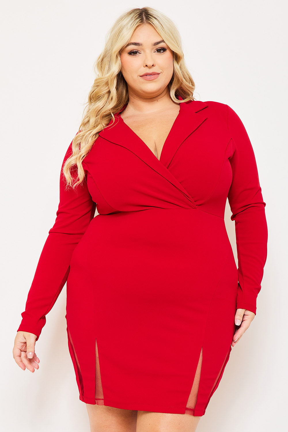 OPEN BACK COLLAR FRONT PLUS SIZE MINI DRESS