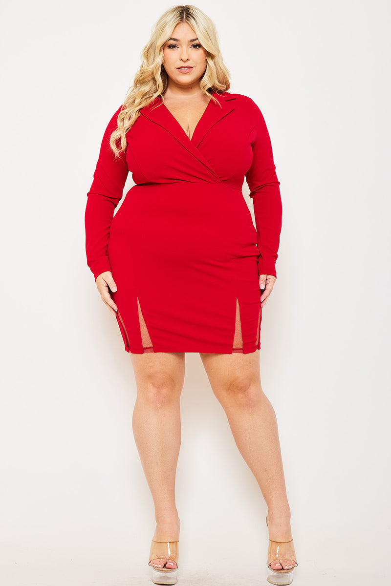 OPEN BACK COLLAR FRONT PLUS SIZE MINI DRESS