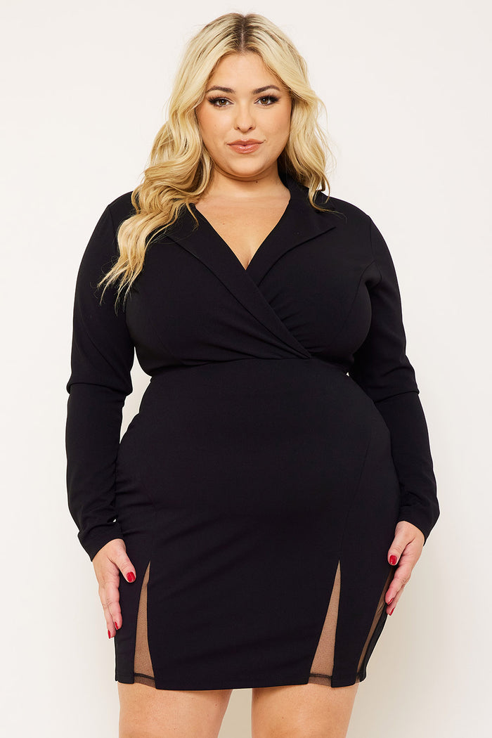 OPEN BACK COLLAR FRONT PLUS SIZE MINI DRESS