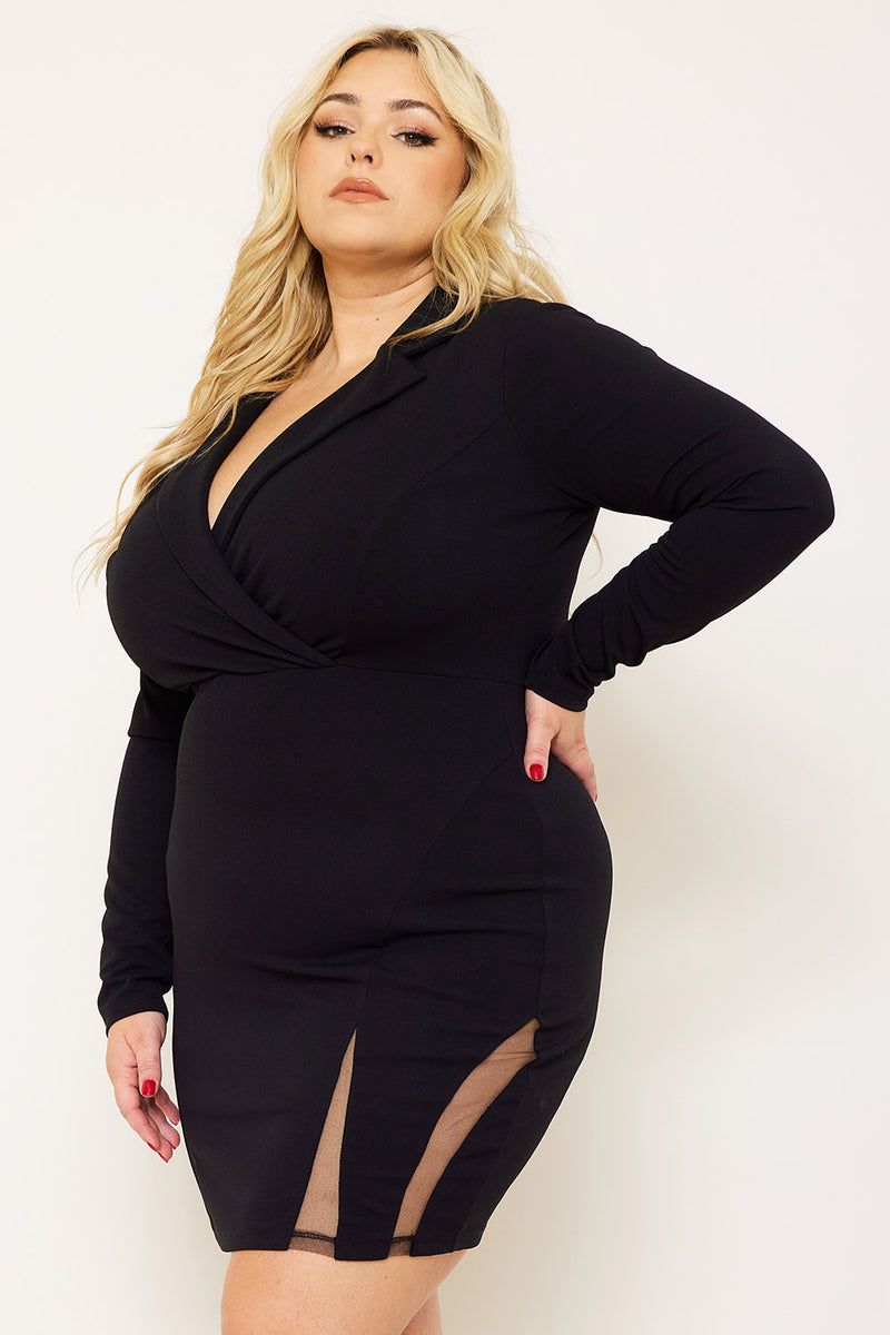 OPEN BACK COLLAR FRONT PLUS SIZE MINI DRESS