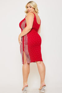 SQUARE RHINESTONE ON THE SIDE PLUS SIZE MIDI DRESS