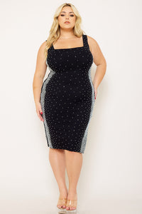 SQUARE RHINESTONE ON THE SIDE PLUS SIZE MIDI DRESS