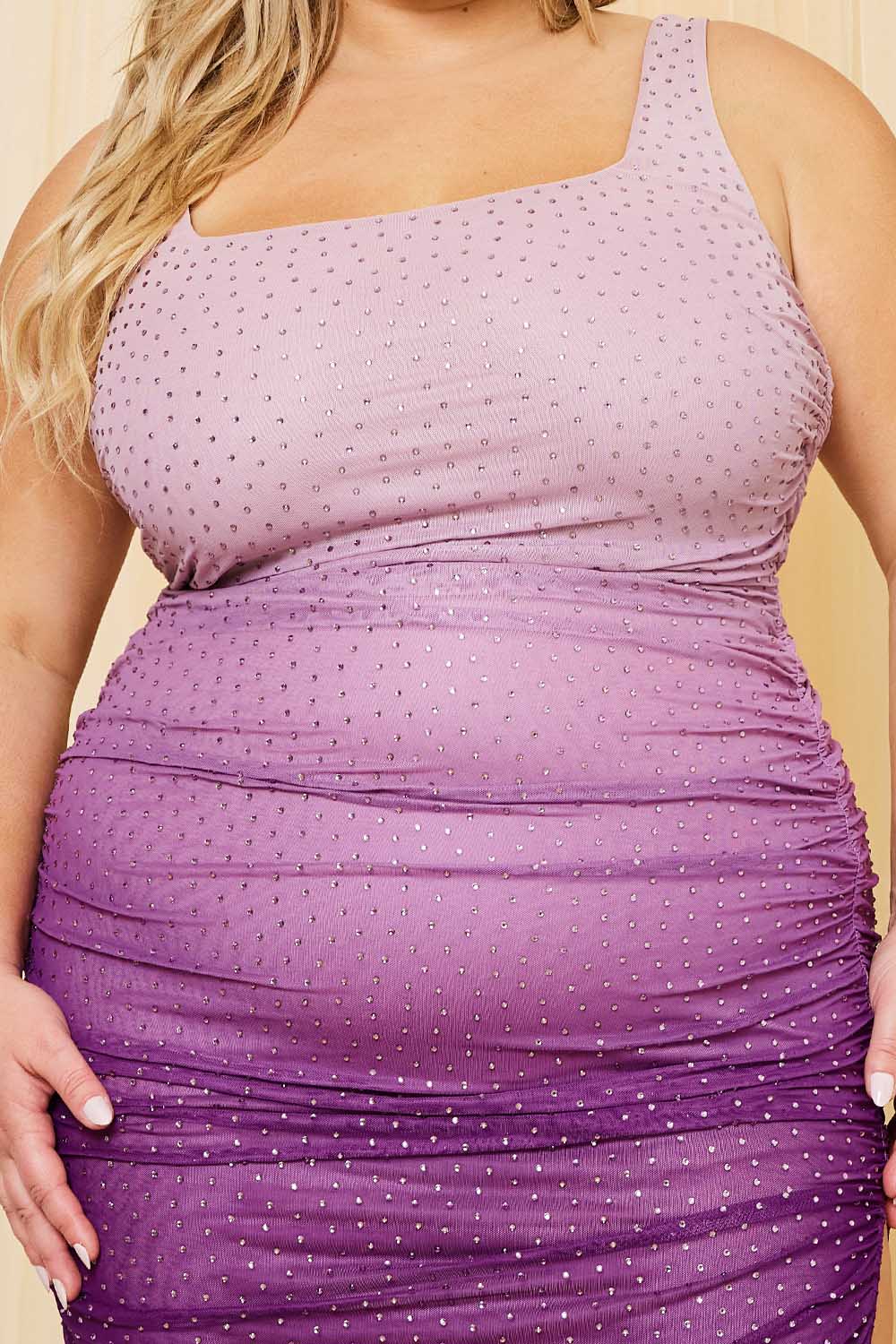 RHINESTONE RUCHED SLINKY PLUS SIZE MAXI DRESS