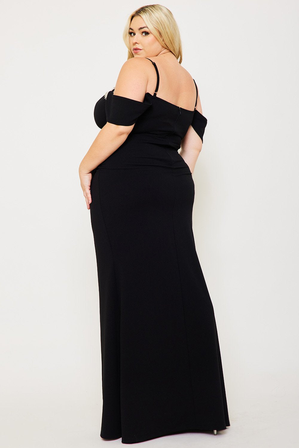 RHINSTONE TRIM WITH MESH PLUS SIZE MAXI DRESS